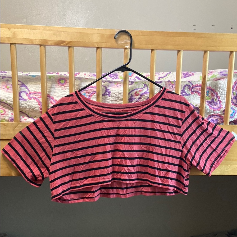 Poof! Pink and Black Striped Crop Top